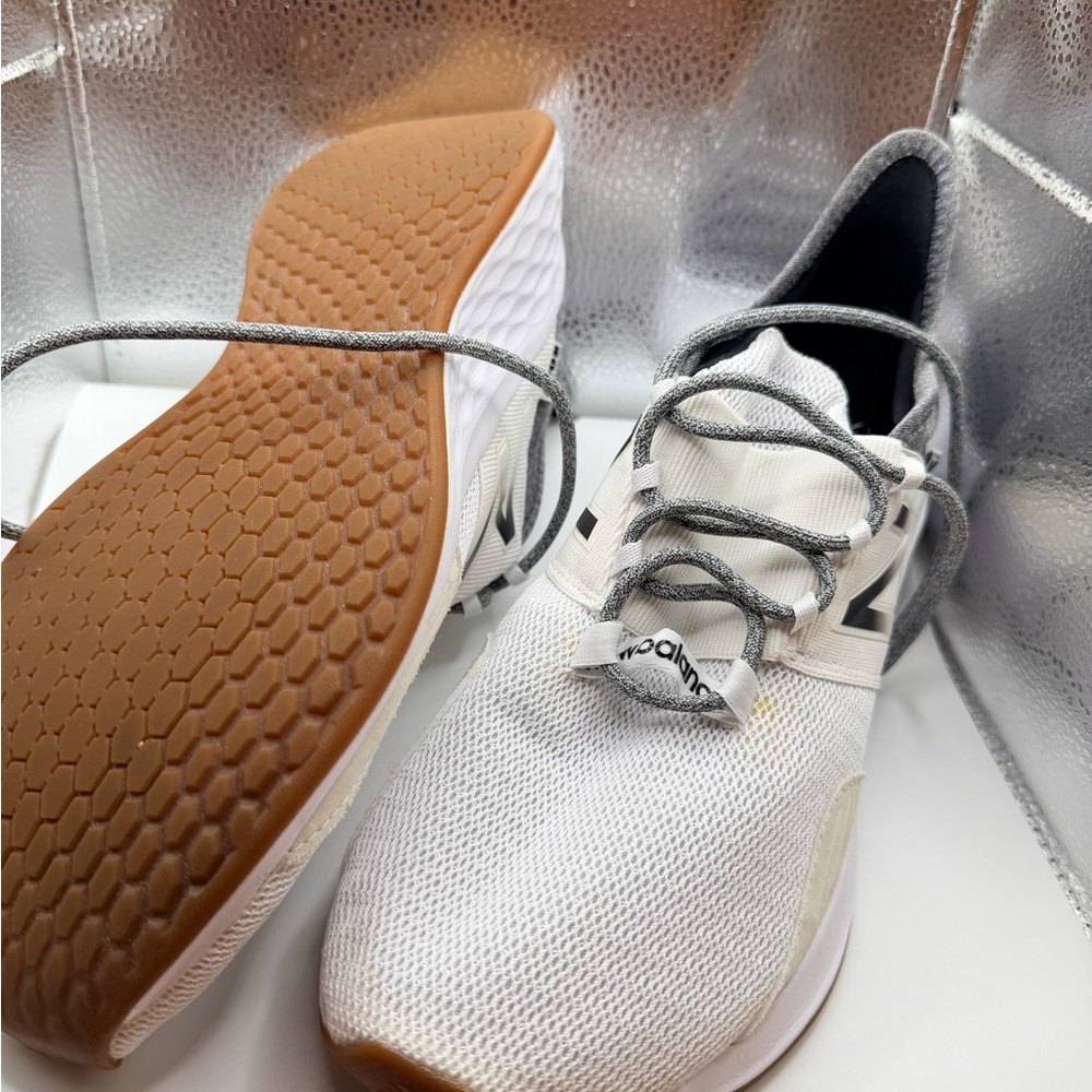 New Balance White and Gray Shoes with Brown Sole